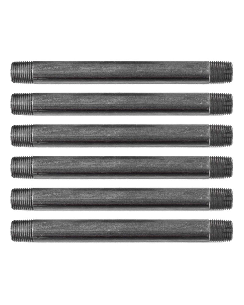 PIPE DECOR PIPE DÃ‰COR 1/2â€ x 8â€ Malleable Cast Iron Pipe Nipple, Pre Cut Connectors, Industrial Steel Grey Fits Standard Half Inch Black Threaded Pipes Nipples and Fittings, Build Vintage DIY Furniture, 6 Pack - Image 1